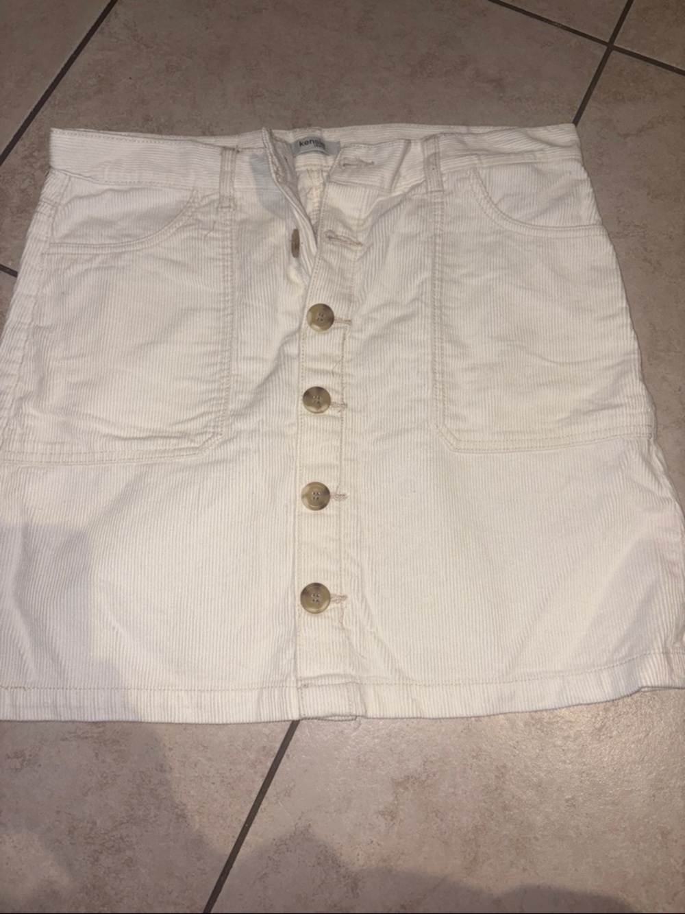 Kensie Cream Button-Front Cord Mini Skirt